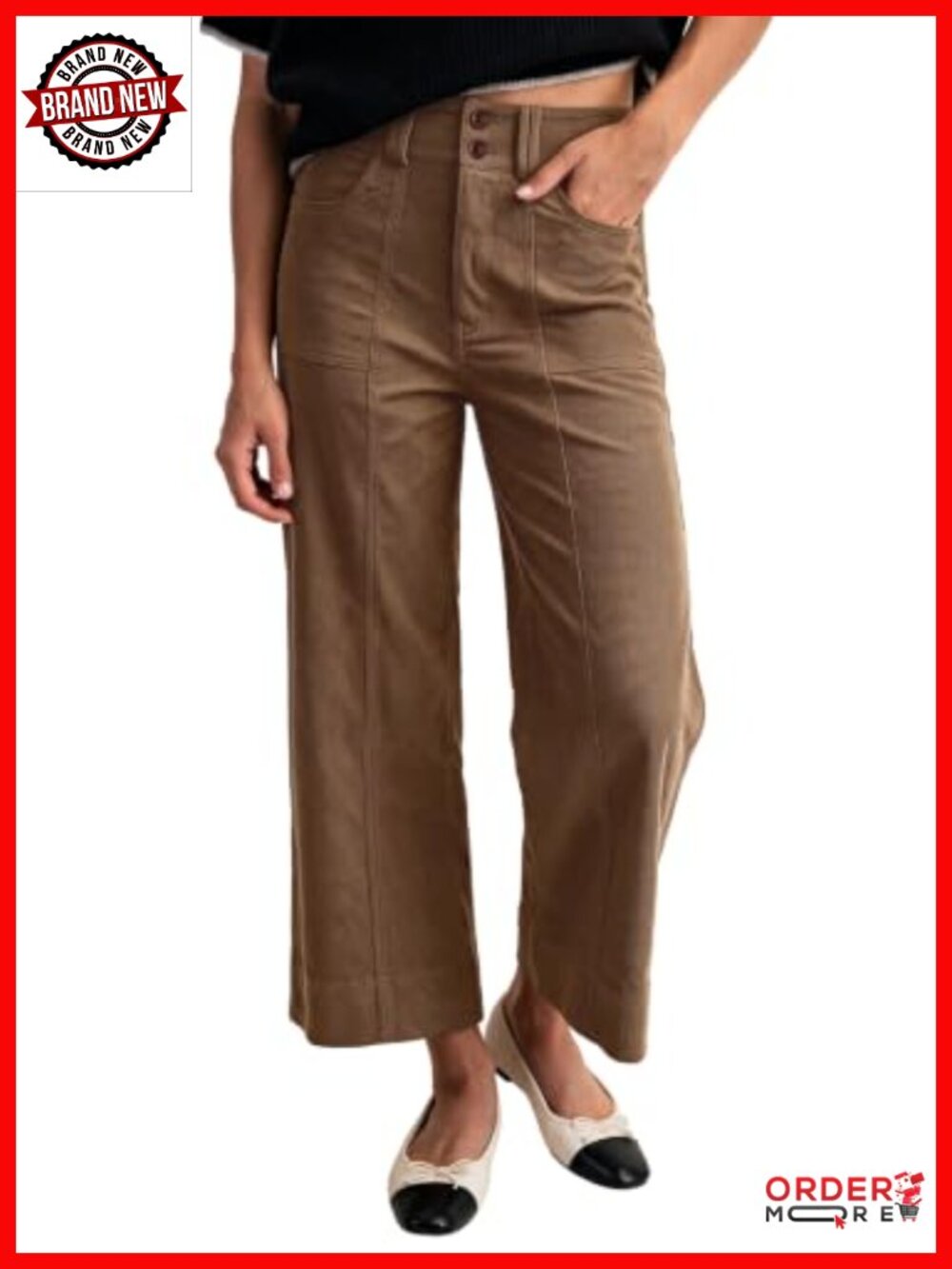 High Waisted Wide Leg Corduroy Pants Trousers with Pockets